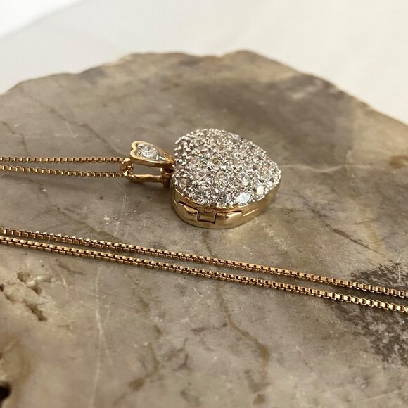 Gold Vermeil Sterling Silver 925 Pave Puffy Heart Locket Pendant Necklace 18" - Picture 13 of 16